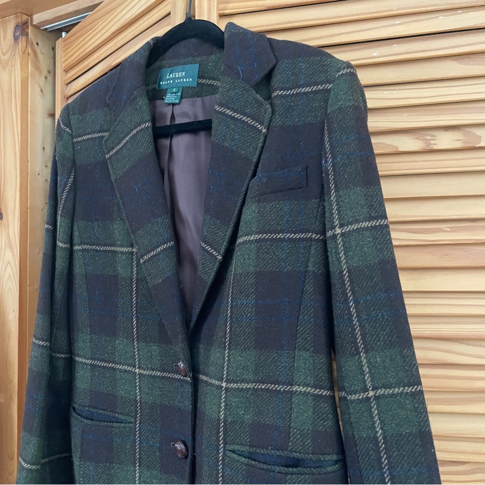 Lauren Ralph Lauren Wool Green Plaid Blazer - Picture 3 of 8